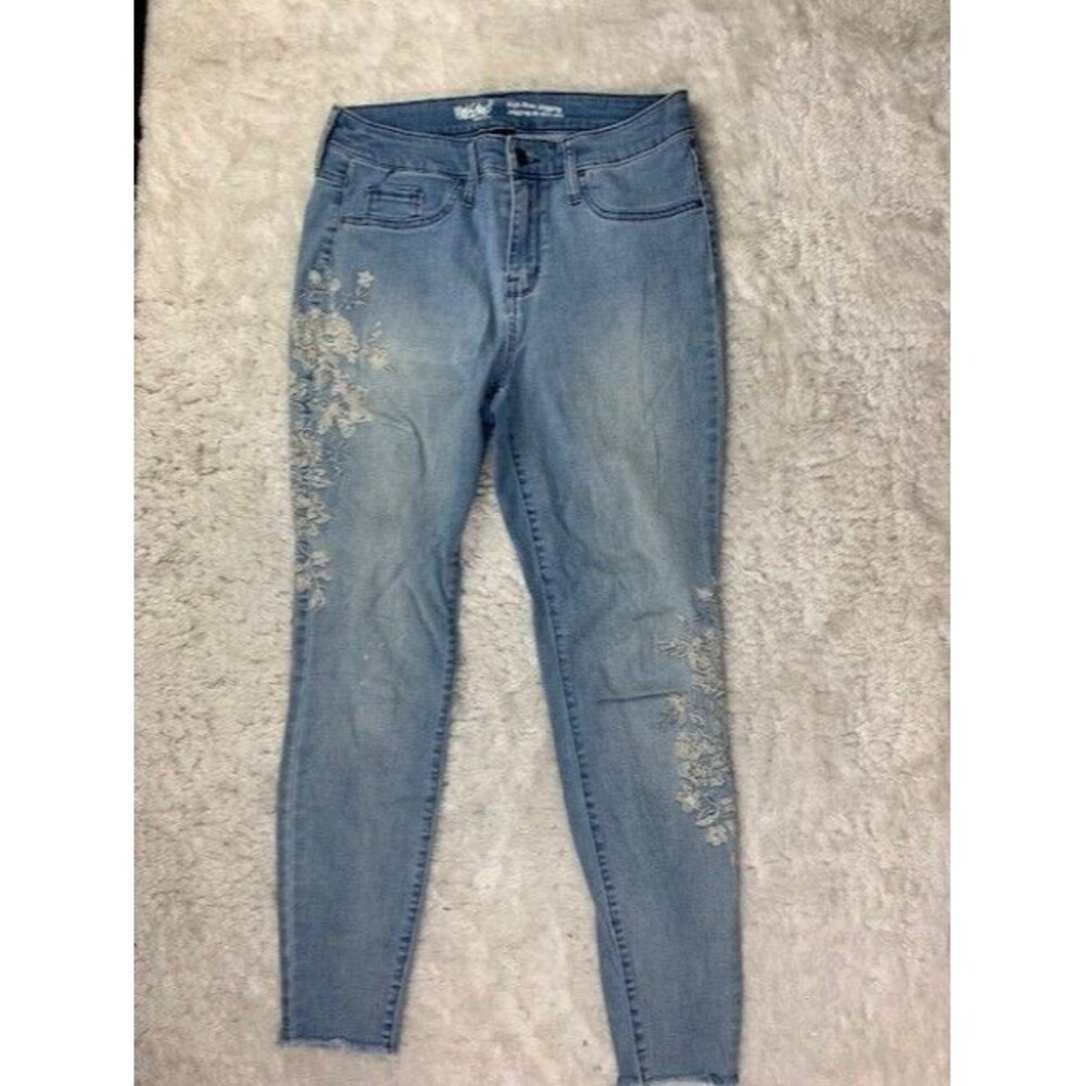 Mossimo Size 6 28 Women High Rise Jean Jegging Super Stretch Raw Hem Embroidery